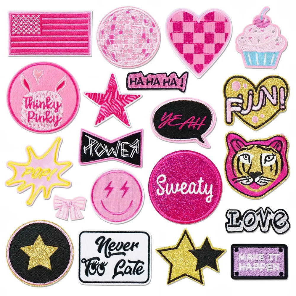 Hot Sell Iron on Embroidery pink Fun Sweety Bunny tiger Patch for Clothes Hat Bag Decoration