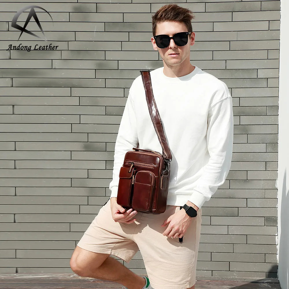 Andong Leather Men's Shoulder Crossbody Bags Vintage Genuine Leather Casual Phone Messenger Bag Male High Capacity Handbagag