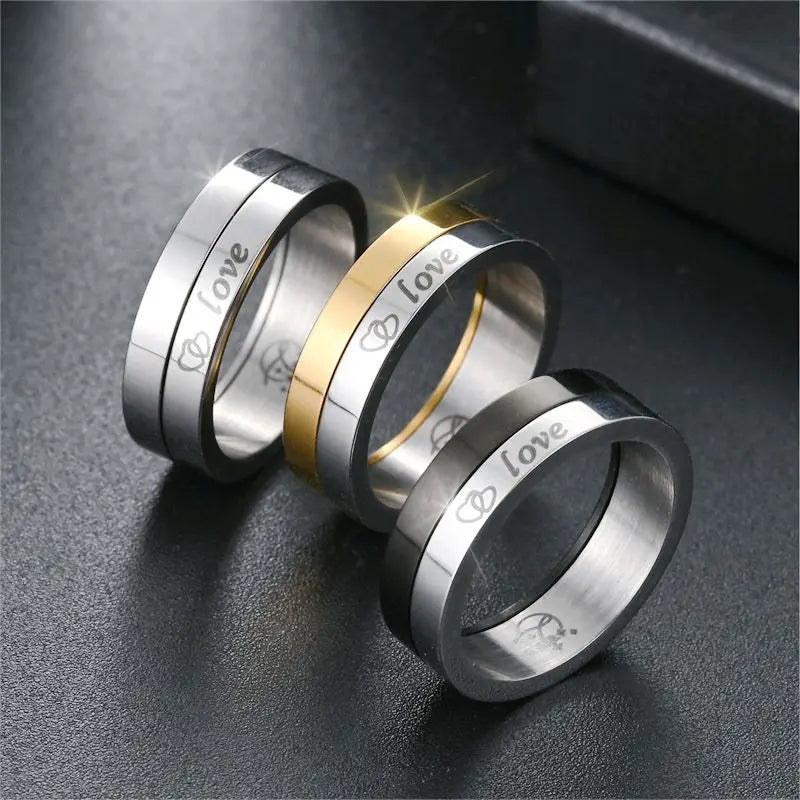 Amore Stainless Steel Gold Silver Black Rotatable Laser Engraved Love Ring Spinning Ring Fine Rings