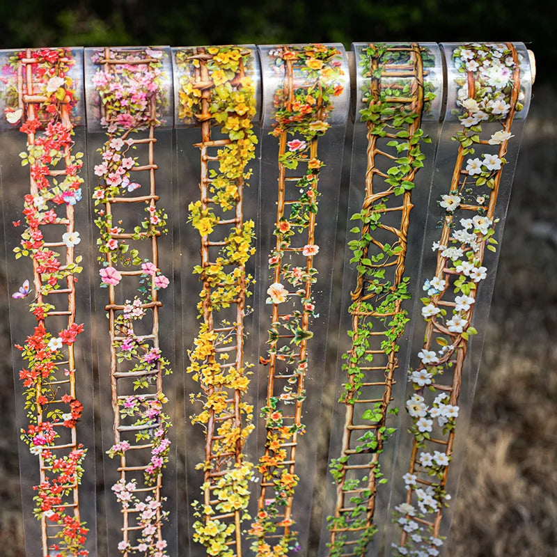 Waterproof 1-Roll PET Adhesive Tape DIY Decorative Stickers Flower Ladder Series Vine Ladder Hand Book Bottoming Masking MegaBDM