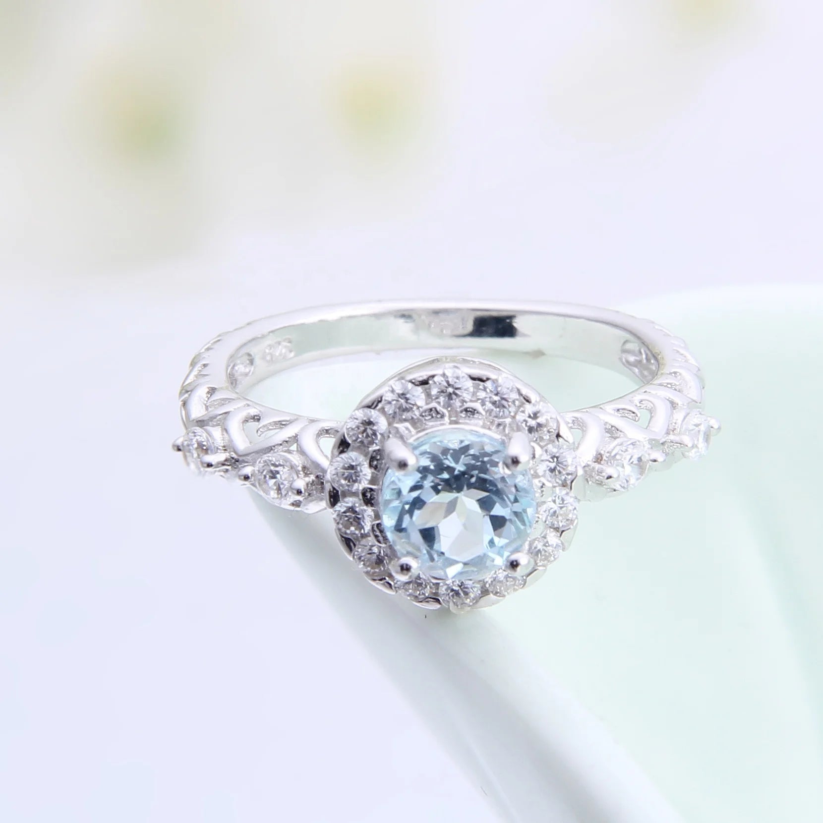 Abiding Hot Sale Customized Silver Rings Natural Sky Blue Gems Rings for Gift
