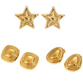 18K Gold Plated Geometric Star Stainless Steel Stud Earrings Set Trendy Fashion Jewelry with Bezel Setting for Gift