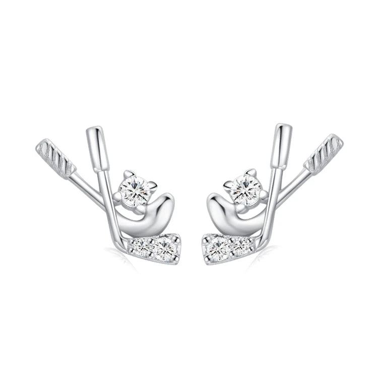 Exquisite 925 Sterling Sliver CZ Diamond Hockey Shape Stud Earrings for Women
