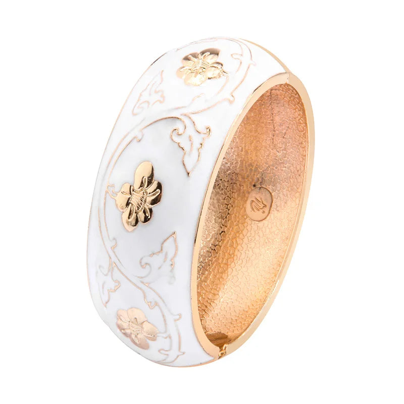 Daili Wholesale Zinc Alloy Cuff Wide Bangles Classic Styles Cloisonne Colorful Enamel Gold Flowers Bracelet for Women