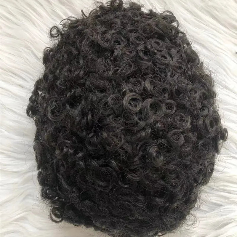 EMEDA Fast Shipping Wholesale Permanent Curl Men Toupee Mono Lace Hair Replacement for Man Human Hair Piece