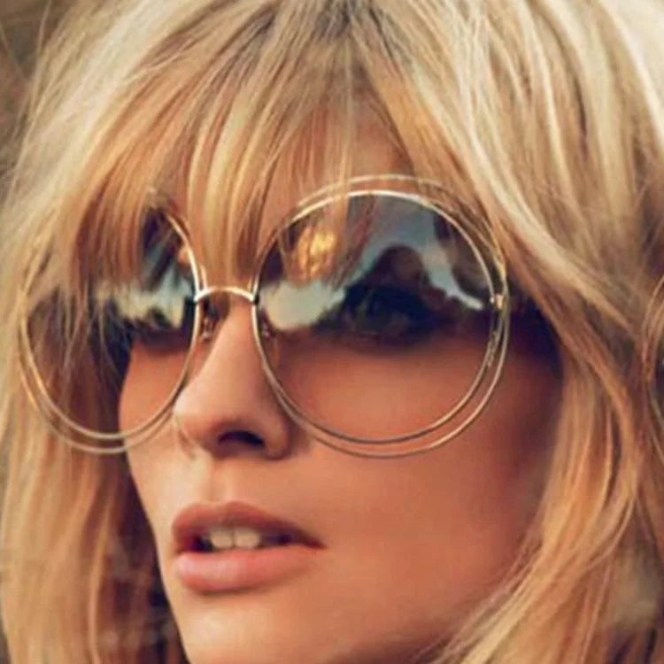 2022 Fashion Ladies Vintage Round Big Size Oversized Lens Sunglasses Retro Women Metal Frame Lady Sun Glasses