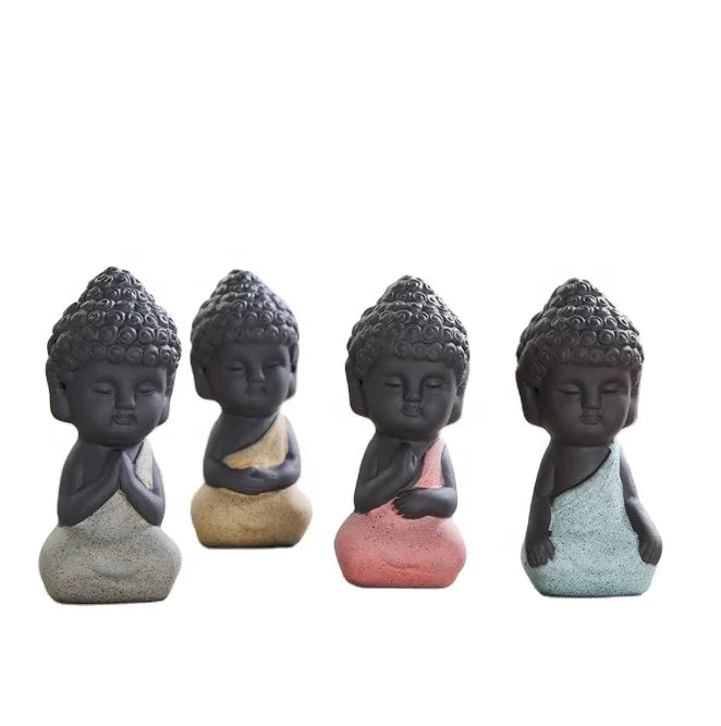 4*9cm Medium Size Purple Sand  Tea Pet Laughing Buddha Statue Little Monk for Gong Fu Tea Pets Car Ornament Home Decoration