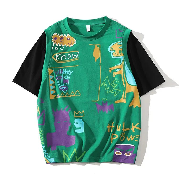 High Quality Graffiti Trend Top Loose and Versatile Casual Cotton Men's Short Sleeve T-shirt
