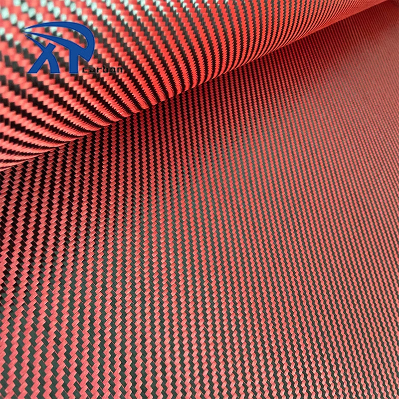 Twill Woven Carbon Fiber 3k Red Aramid Fiber 1500d Hybrid Fabric for Mechanical protection