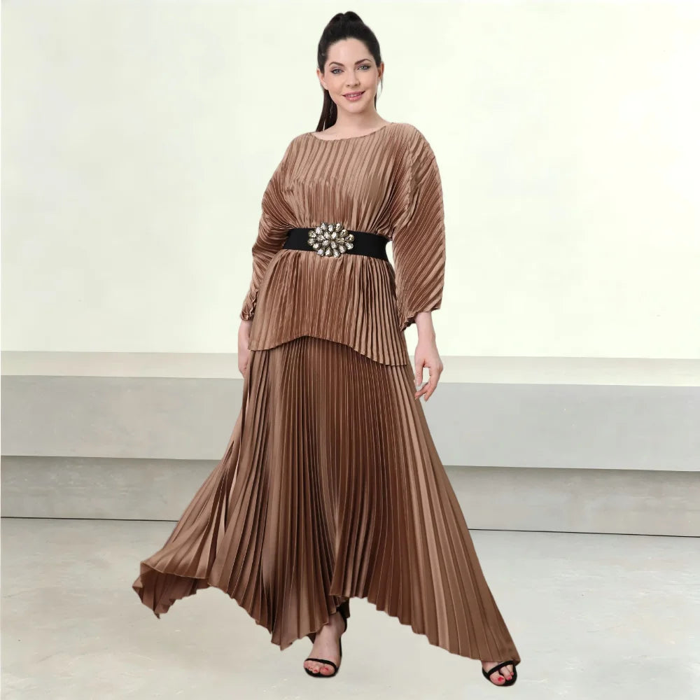 Manufacture Custom Miyake Pleated Casual Luxury Two Piece Set for Women Loose Simple Dresses for Special Occasions Elegant Suits