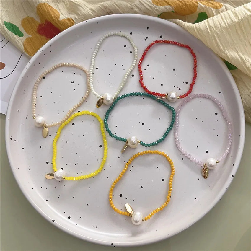 Hot Selling Boho Style Pearl Bracelet Sweet Cute Fashion Colorful Crystal Beaded Bracelet for Women