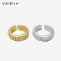 VIANRLA Nice Weight Chunky Rings 925 Sterling Silver Hammered Texture Thick Band Ring with Zircon