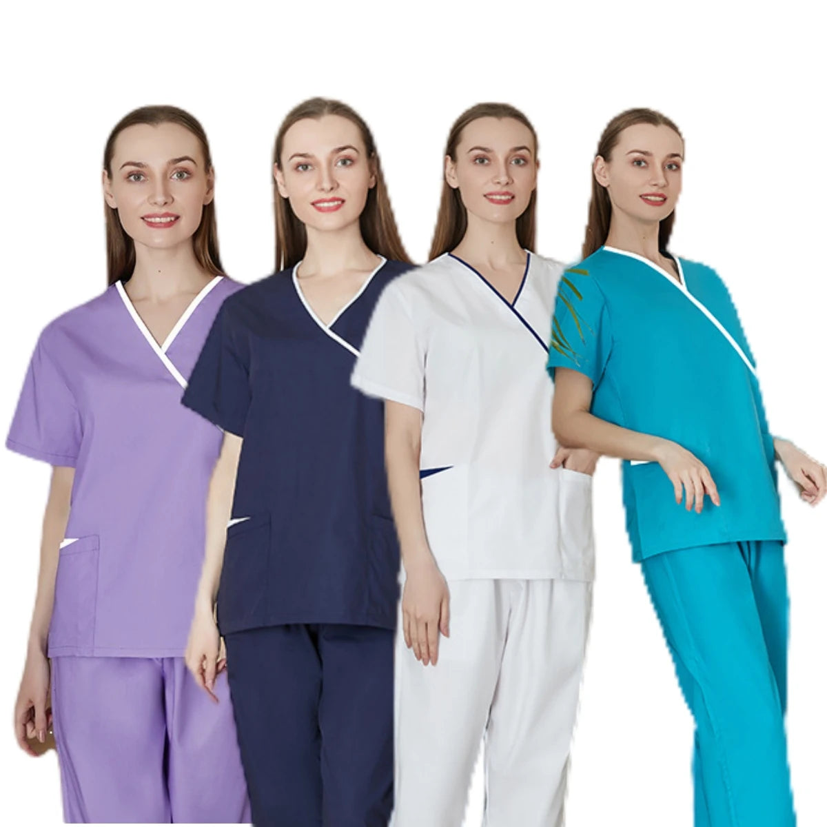 42004 in Stock V-neck Polycotton Japanese Nurse Girl Costume Nursing Uniform Scrubs Sets Wholesale Maternity Nurse Uniform