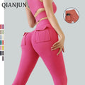 Custom Yoga Four Way Stretch Pants With Pocket Women Push up Leggings Fabric Feels Like Skin