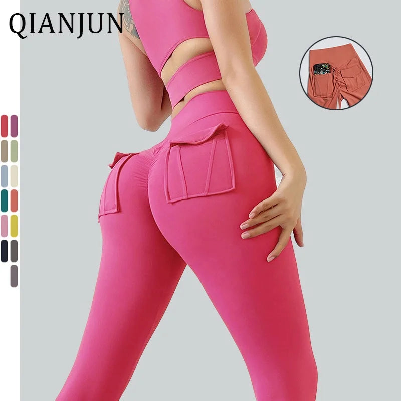 Custom Yoga Four Way Stretch Pants With Pocket Women Push up Leggings Fabric Feels Like Skin