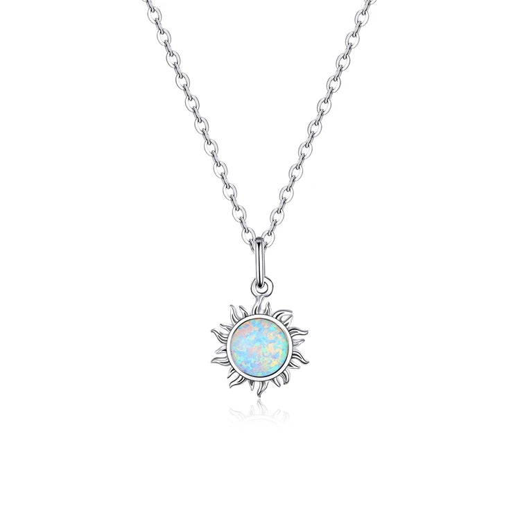 Qings the Sun Necklace 925 Sterling Silver Necklace Colored Sun Pendant Necklace With Opal Stone Jewelry Gift for Women