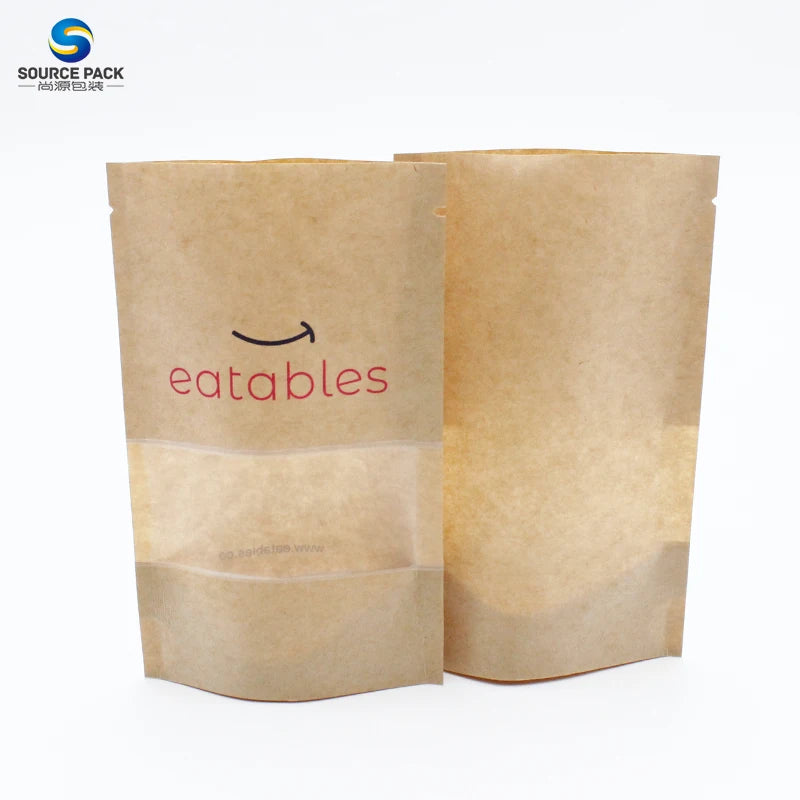 Ziplock Packaging Bags Printing Eco Friendly Food Bolsa Kraft Paper Compostable Custom Stand up Pouch With Window