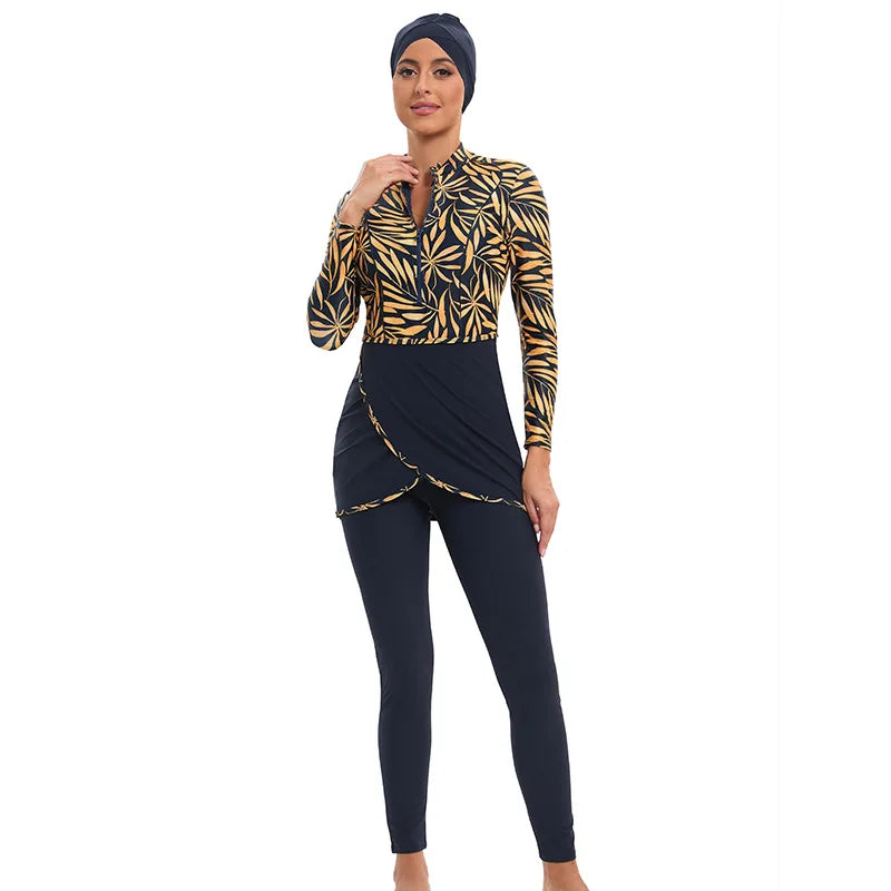 2024 Hot Selling Three-Piece Set Conservative Sun Protection Long-Sleeved Muslim Swim Wear Plus Size Sun Protection Islamic Swim