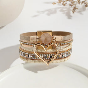 Hot Sale Bohemian Popular Bracelet Gifts Multi-layer Leather Rope Bracelet Beautiful Rough Heart Bracelet Gifts for Women