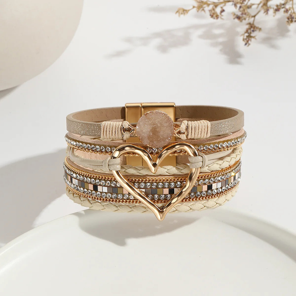 Hot Sale Bohemian Popular Bracelet Gifts Multi-layer Leather Rope Bracelet Beautiful Rough Heart Bracelet Gifts for Women