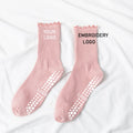 Custom Yoga Socks Female Retro Embroidery Gym Fitness Cotton Crew Non slip Crew Frill Grip Socks Pilates