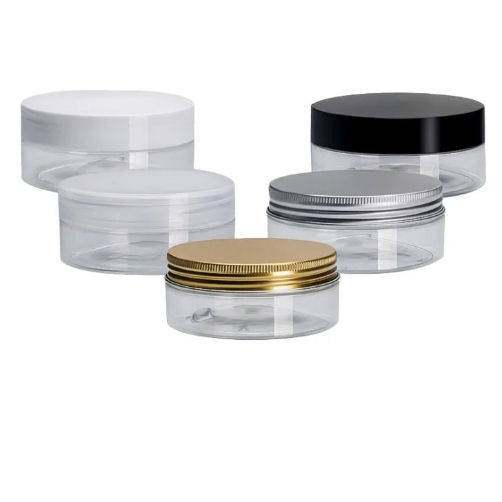 30ml 50ml 80ml 100ml 120ml 150ml 180ml 200ml 250ml 300ml PET Plastic Jar with Transparent White Black Aluminum Gold Lid