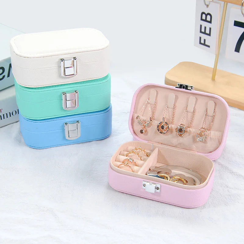 New Arrival Pink Portable Double-Layer Rectangle Modern PU Leather Jewelry Box for Storing Necklaces Earrings Rings for Travel