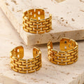 Waterproof Stainless Steel Gold Plated Open Ring Punk Chunky Wide Watch Band Hollow Out Open Ring Anillos De Acero Inoxidable