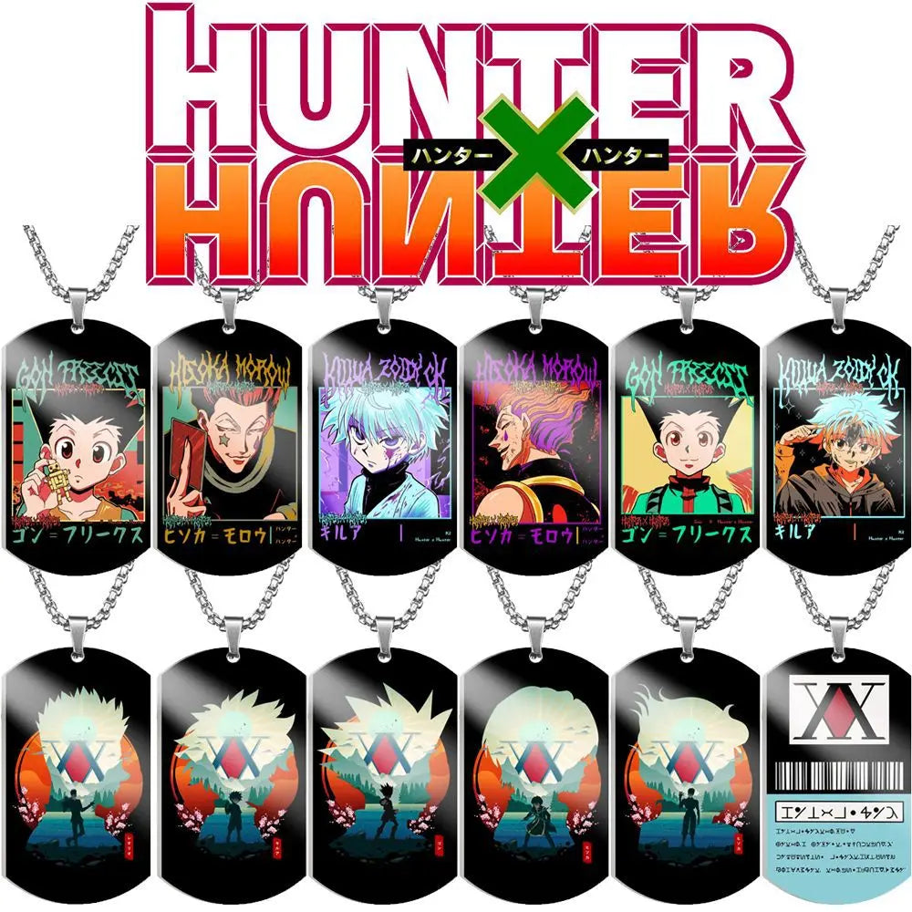 24 Designs Retro Anime One Side Printing HxH Hunter Japandi Metal Keychains Accessories NeckLace Tag