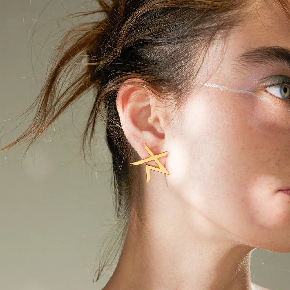Waterproof PVD 18K Gold Plated 316L Stainless Steel Geometric Thunder Star Stud Earrings for Women Fashion Jewelry E221469