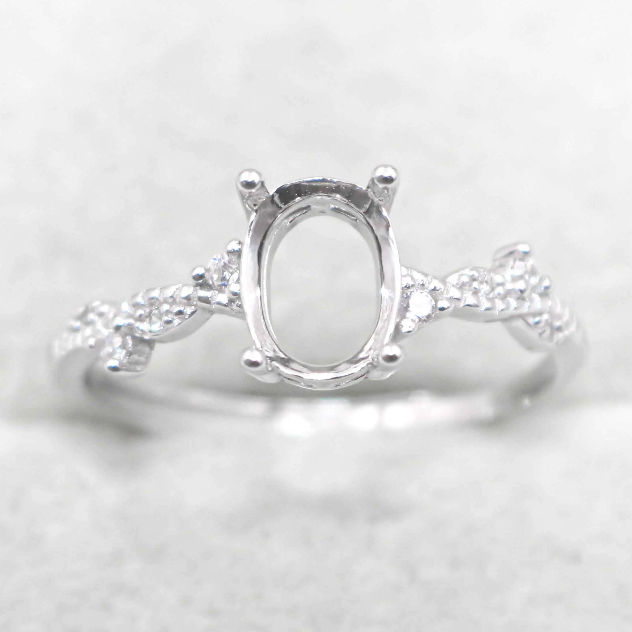 Semi Mount 6*8mm Sterling Silver Ring Empty Frame Blank Support Claw Setting S925 Base Holder Without Center Stone for DIY Inlay