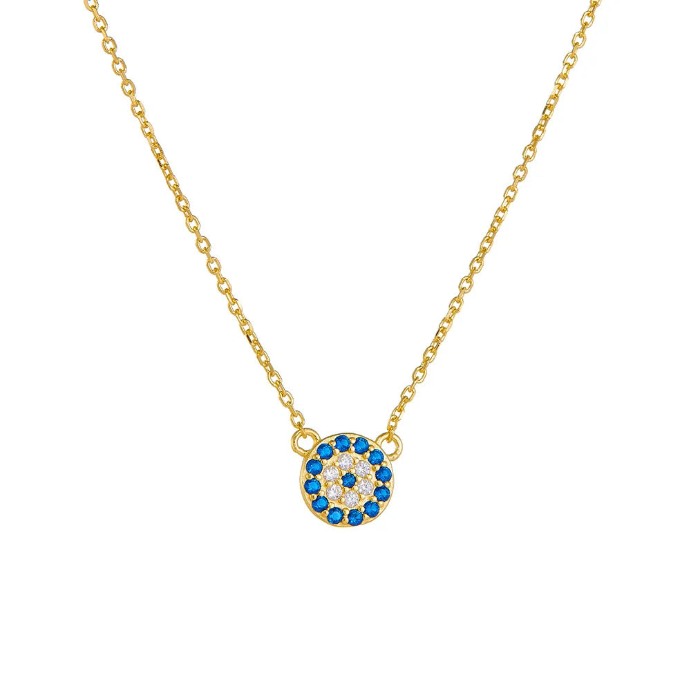 Fashion 925 Silver Jewelry Wholesale Sterling Silver Necklaces Round Devil Eye Blue Eye Zircon Gold Plated Necklaces Women
