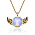 European and American Hip Hop Stainless Steel Photo Pendant Creative wings Round Picture Frame Necklace Jewelry Wholesale