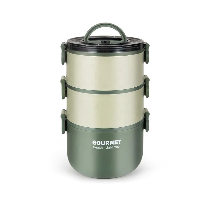 Large Capacity Three-layer 304 Stainless Steel Insulated Lunch Box Portable sealed Round Food Storage School Lunch Box