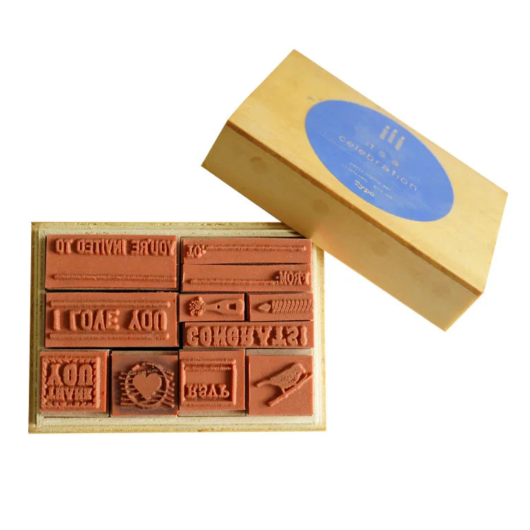 Custom Eco Friendly Cartoon Design Toy Diy Arts Wooden Rubber Stamps Set for Kids