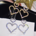 Fashion 925 Silver Jewelry Exaggerated Diamond Heart Earrings Women Double Dangling Heart Jewelry Earrings Women