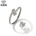 Iced Out Baguette Heart Bracelet Jewelry Set Hip Hop Icy CZ Diamond Double Heart Bangle Rings Gold Plated Women Gift