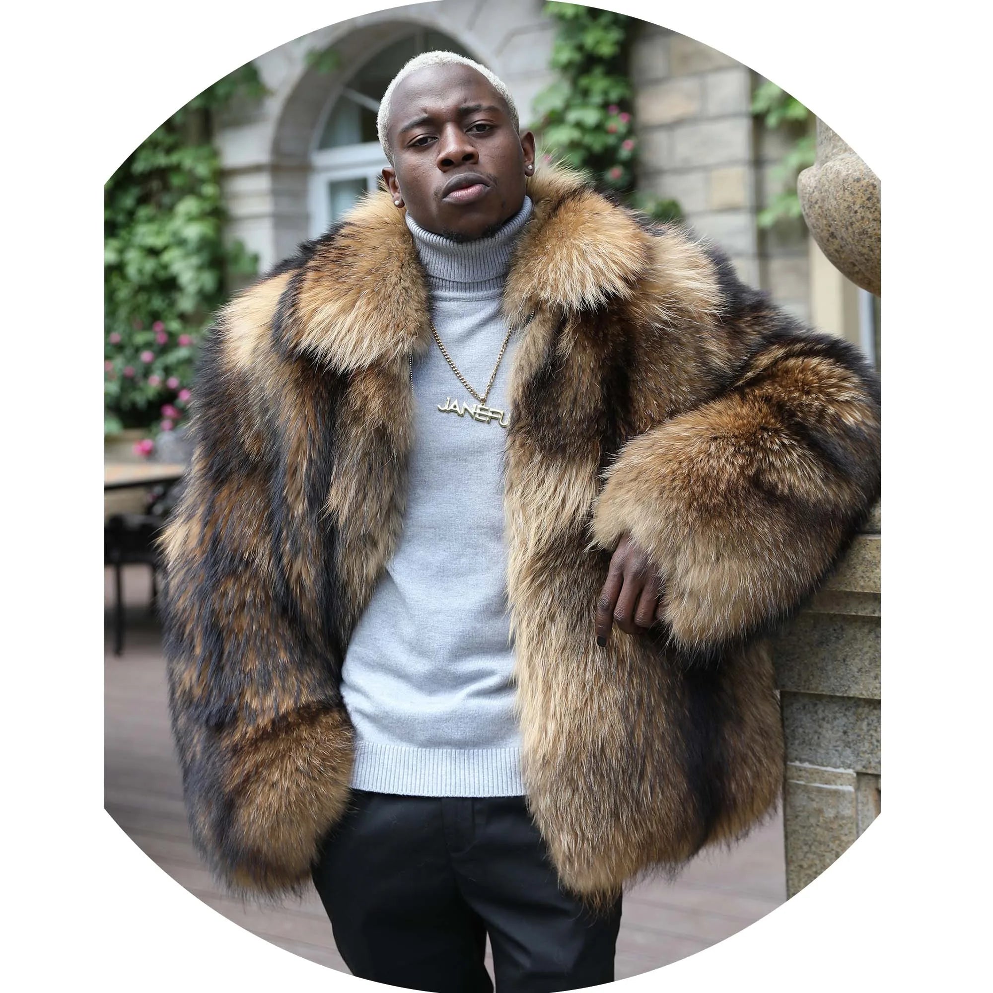 Men OEM Wholesale Price Customized Big Size Thick Real Raccoon Fur Jacket Coat