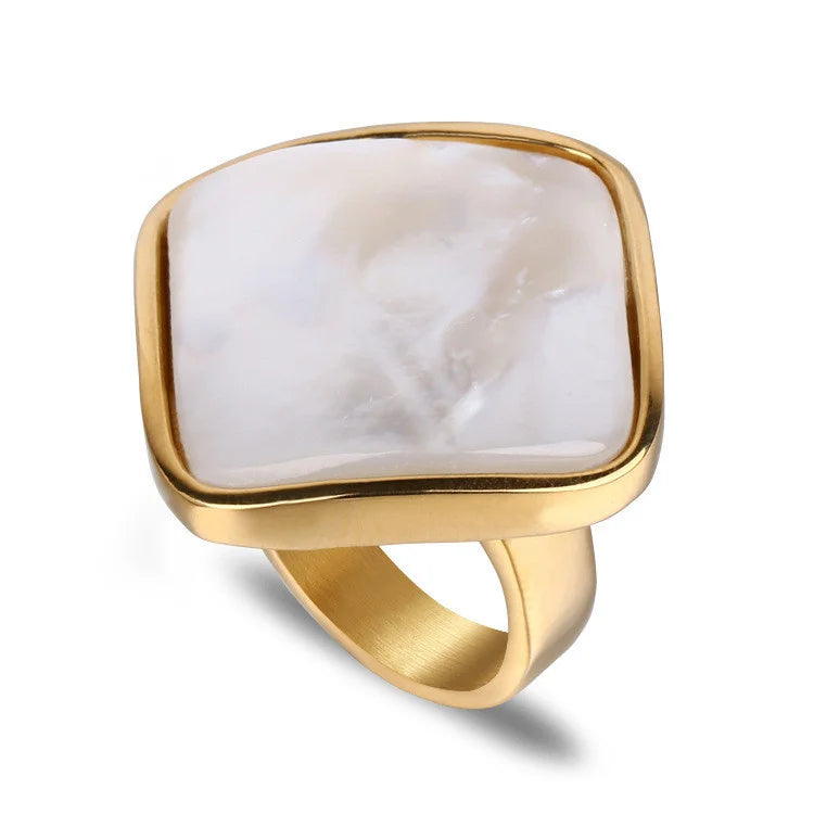 Wholesale New Stainless Steel 18k Gold Plated Square Shell Rings Women