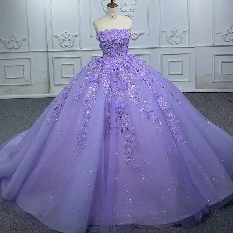 Elegant Bandeau Applique Western Fabric 15 Quinceanera Dresses in Purple Jancember 6585
