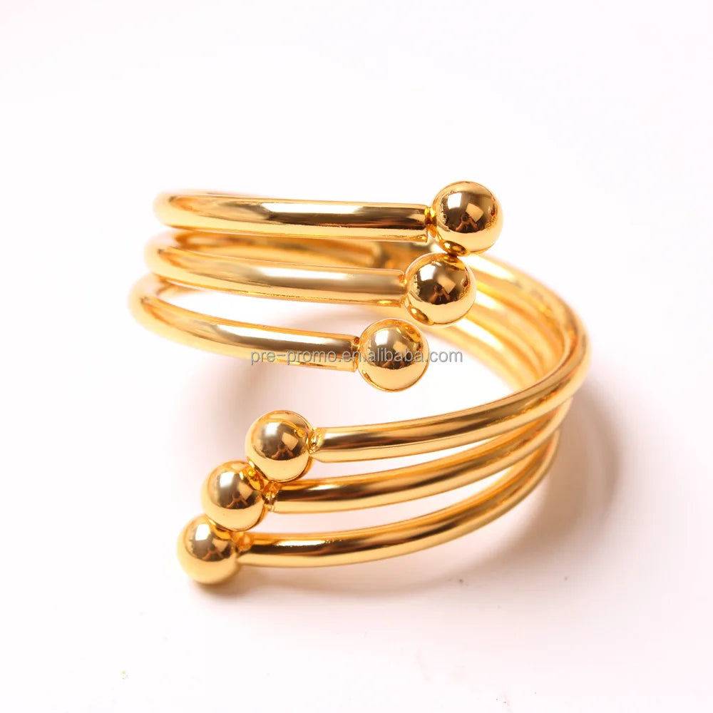 Wholesale Metal 6 Pearls Spiral Wedding Gold Napkin Ring