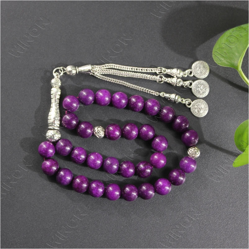 Natural Stone Purple Tasbih 33 Beads Bracelet Ramadan Accessories Islamic Prayer Bead Jewelry Gemstone Muslim Rosary