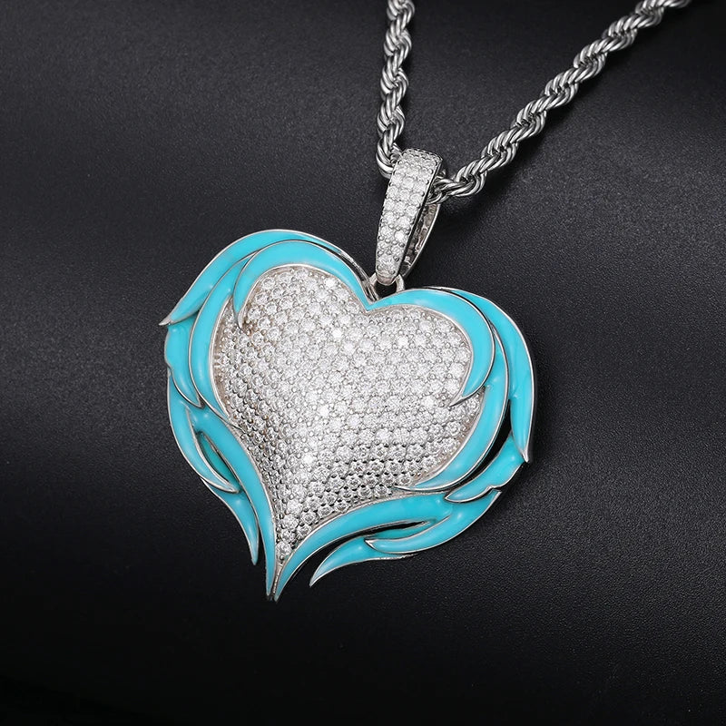Glow in the Dark Hip Hop Jewelry 925 Sterling Silver VVS Moissanite Diamond Iced Out Heart Pendant for Men Women