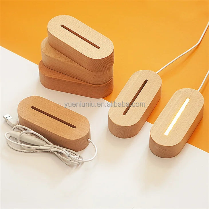 Wholesale DIY 3D LED Night Lamp with Warm White Light Switch Control Modern Design Beech Wood Base Rectangular Table Lamp