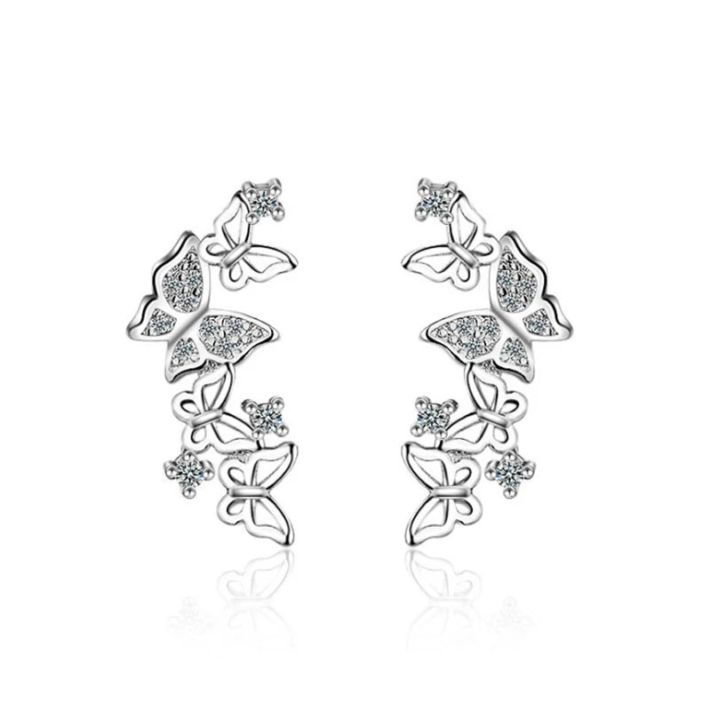2025 Trend Jewelry Korean Version 925 Sterling Silver Fashion Earrings Gold Plated Butterfly Zircon Stud Personalized Style
