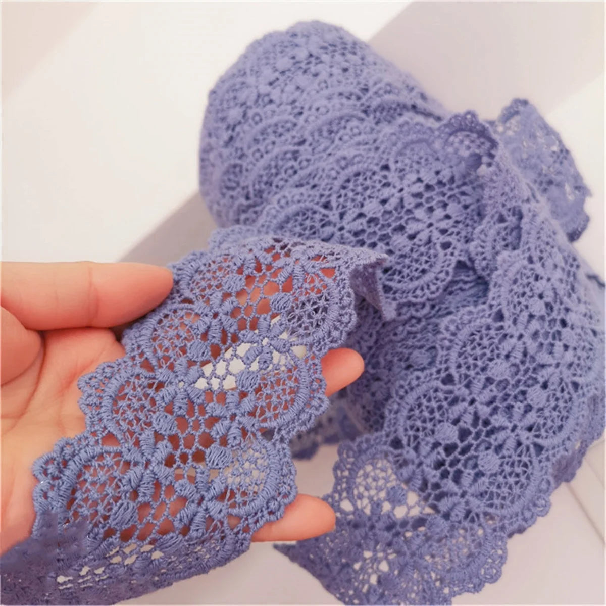 Morandi Blue Floral Lace Trims 1 Meter Cotton Sewing Craft Accessories for Wedding Dresses & Clothing
