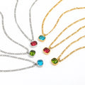JOOLIM High End Stainless Steel Figaro Chain Rectangle Ruby Sapphire Zirconia Pendant Necklace 18K Gold Plated Jewelry Wholesale