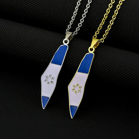 Manufacturer Stainless Steel Enameled Israel Chain Necklace 18K Gold Plated Enamel Israel National Flag Map Pendant Necklace