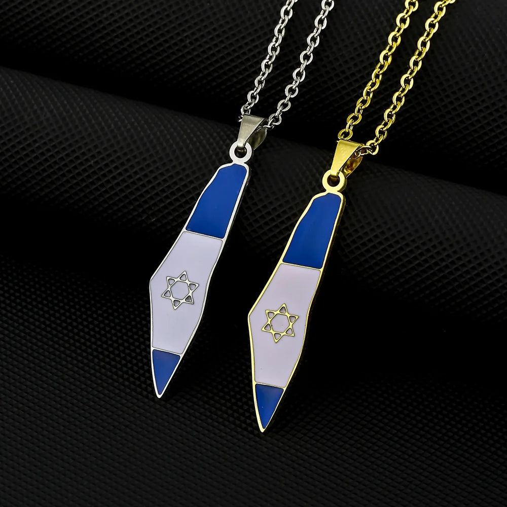 Manufacturer Stainless Steel Enameled Israel Chain Necklace 18K Gold Plated Enamel Israel National Flag Map Pendant Necklace