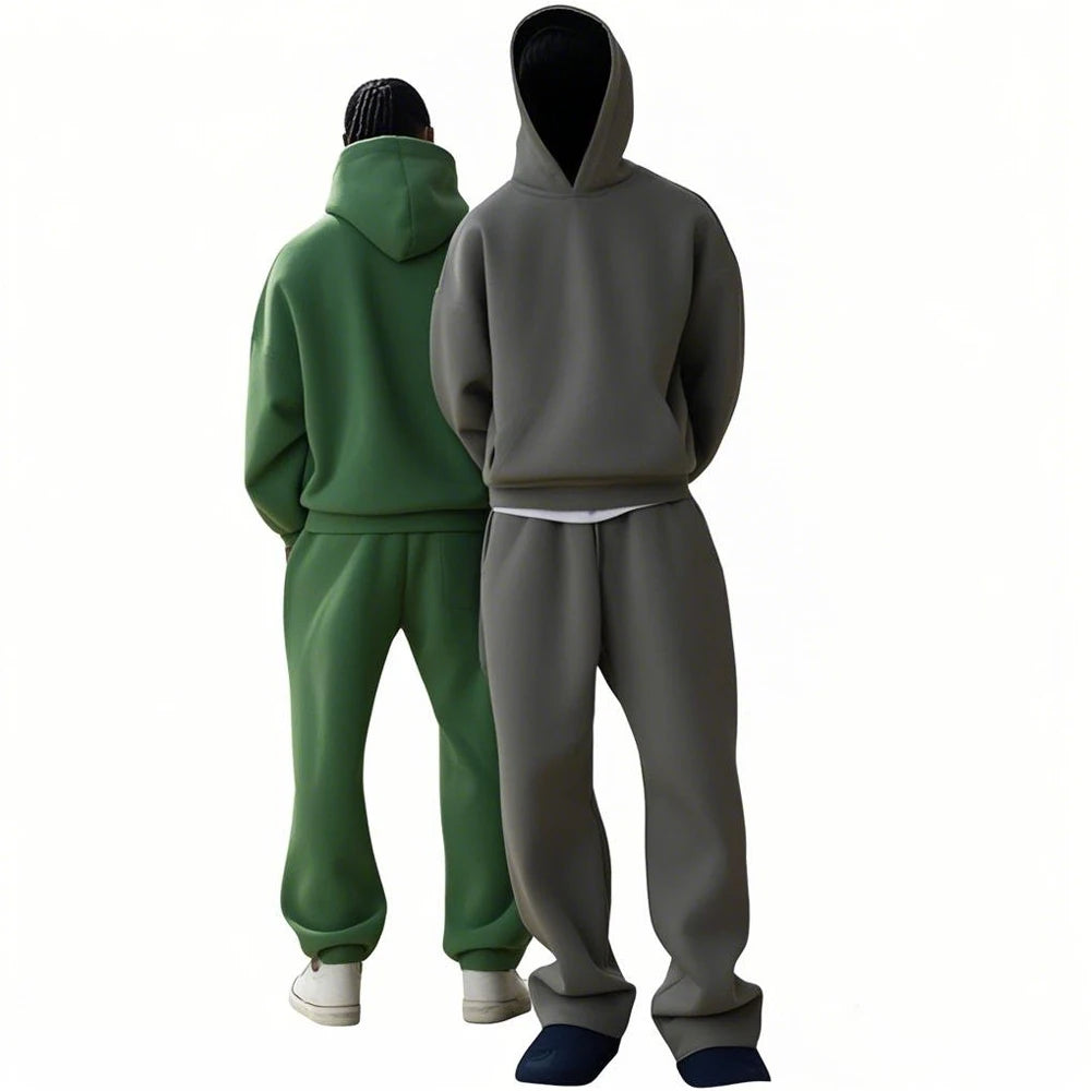 2026 Men's 100% Cotton Sweatshirt Set | Factory Direct High Quality Sweatsuit | Simple Solid 2-Piece Jogger Suit